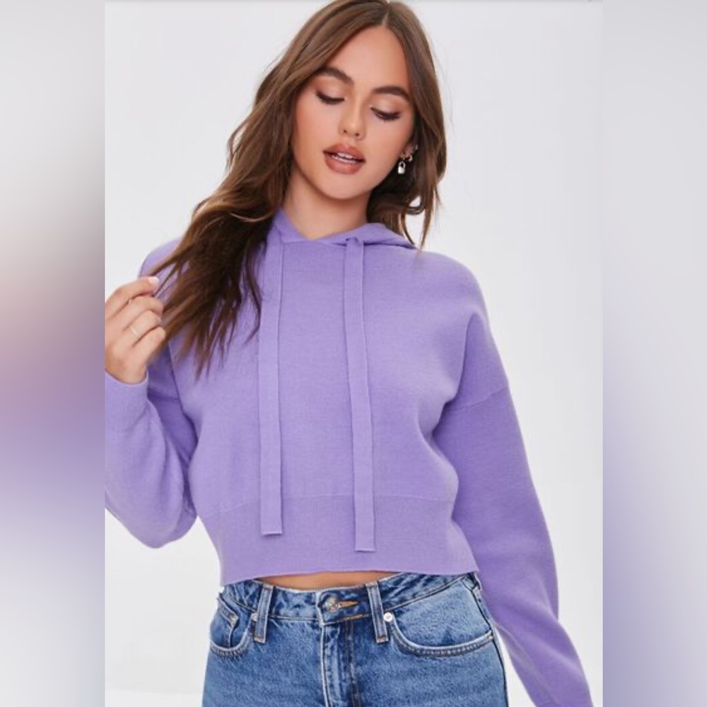 NWT Lavender Sweater-Knit Crop Hoodie